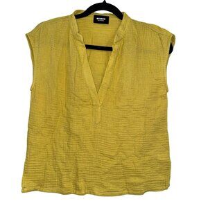 Monrow Womens Sleeveless  mustard color V-Neck Top - Eco-Friendly Organic Cotton
